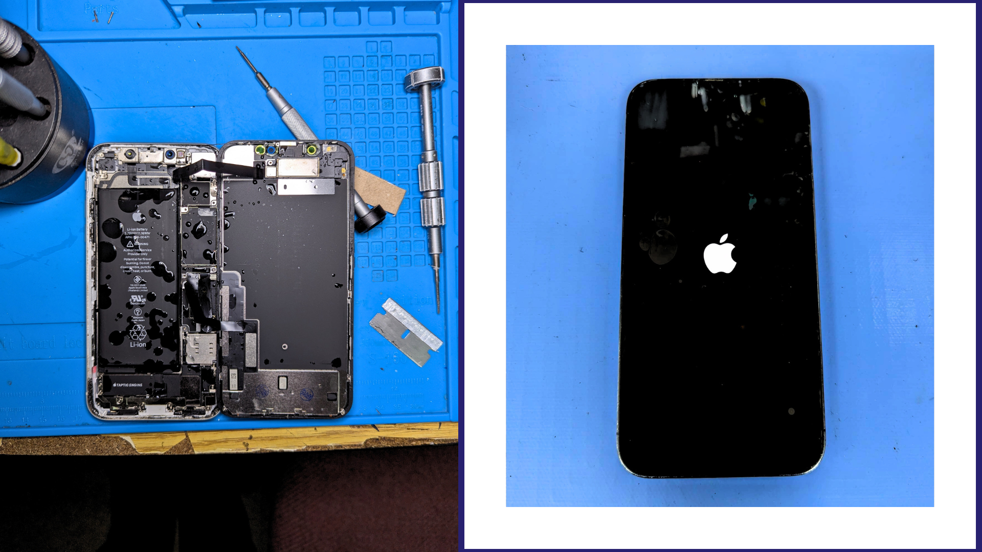 Water-damaged and dead — fully dried and running in just 1 hour.